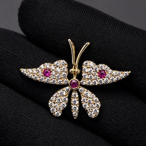 Diamant en robijn vlindervormige hanger met 18 inch ketting925 zilver 18k geelgoud vergulde bedelketting, cadeaus voor haar