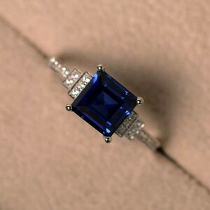 2.00 Ct Princess & Round Cut Blue Sapphire Moissanite Engagement Wedding Women's Ring 14k White Gold Finish