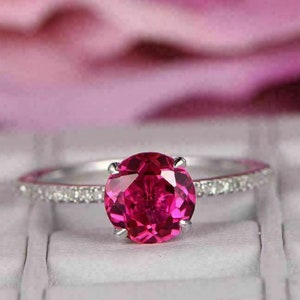 2.10 Ct Round Cut Pink Sapphire & Diamond Solitaire Engagement Women's Ring 14K White Gold Finish