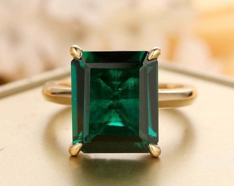 2.10 Ct Emerald Cut Green Emerald Solitaire Engagement Women's Ring 14k Yellow Gold Finish