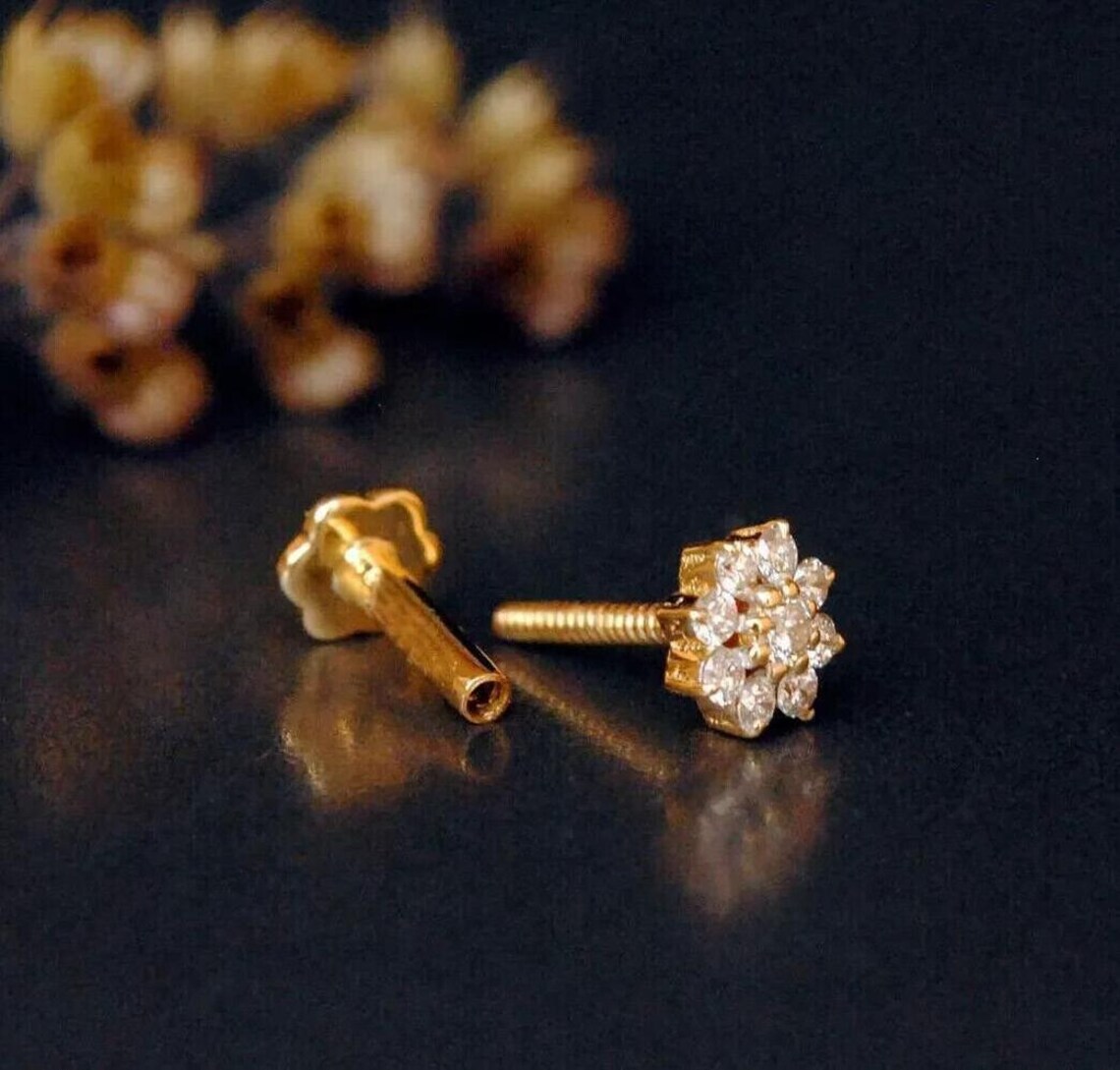0.25ct Round Simulated Diamond Flower Nose Pin Stud Screw With 18k ...
