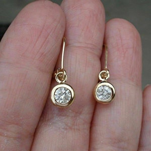 3Ct Round Cut Diamond Dangle Drop Earrings Solid 14K Yellow Gold Finish