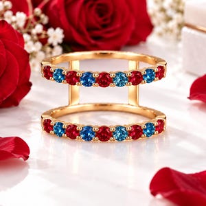 Red Ruby & Blue Sapphire Oura Ring Cover Gen 5 925 Silver Dainty Stackable Smart Ring Protector Gold Plated Ringconn Ring Jacket Smart Ring