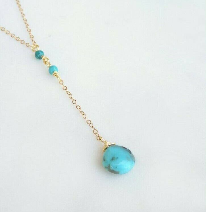 Sleeping Beauty Turquoise Y Lariat Necklace in 14K Yellow Gold - Etsy