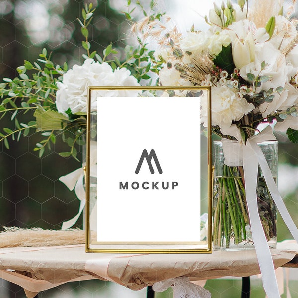 5x7" Gold Table Number Mockup, Acrylic Wedding Table Number Mockup, Frame Mockup, Wedding Sign Mockup, Wedding Stationery, Card Mock up
