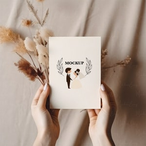 Boho wenskaart mockup, 5x7 uitnodigen mockup, Smart Object Card mockup, Boho kaart mockup, lege witte kaart mockup, bruiloft uitnodiging mockup