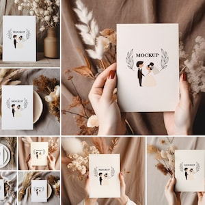 Boho card mockup bundle, Greeting card mockup, Invitation mockup bundle, Rustic Wedding mockup bundle, 5x7 card mockup, Simple birthday card