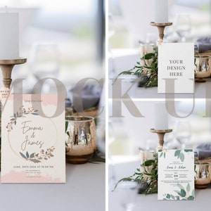 Florale Hochzeitseinladung Mockup, Grußkarte Mockup, Platzkarten vorlage, Landhaus Mockup, Glückwunschkarte Mockup, 5x7 Karte Mockup