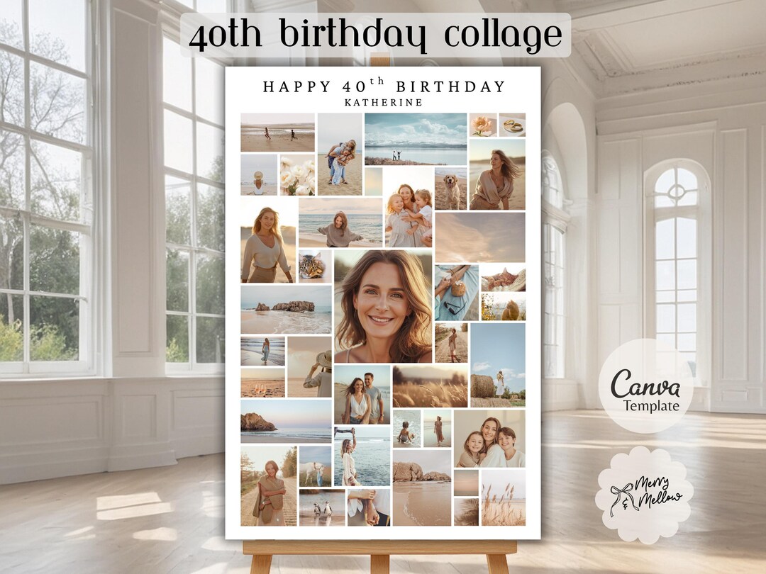 40th Birthday Collage | 40 Photo Template | Editable Canva Poster ...