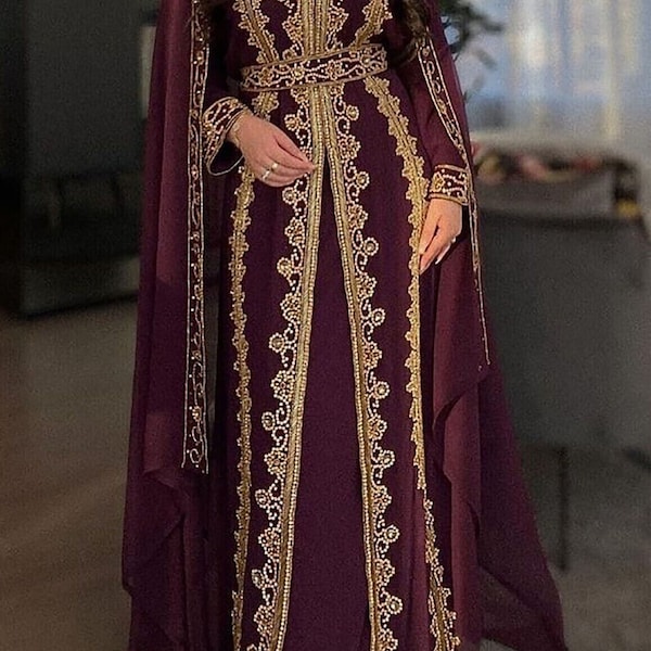 Party Wear Abaya Kaftan Dubai Moroccan Kaftan Caftan Farasha Jalabiya Wedding Gown Arabic Islamic Fancy Floor Length Dress For Women Gown