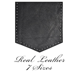 Black Real Leather Pocket Applique - Pre-Punched Jeans Patch, 7 Sizes