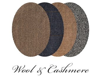 Oval Wool & Cashmere / Elbow Patches for Sweater / Pair of Elbow Patches / Sweater Patches / Sew-on Patches / Gray Brown Blue Herringbone