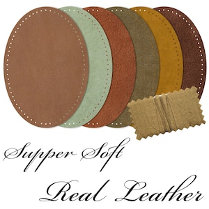 Oval Supper Soft Real Leather / Pair of Elbow Patches / Sweater Patches / Very Thin Leather Patches / Pre-punched / Jacket Patches