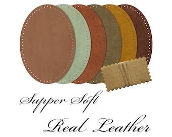 Oval Supper Soft Real Leather / Pair of Elbow Patches / Sweater Patches / Very Thin Leather Patches / Pre-punched / Jacket Patches