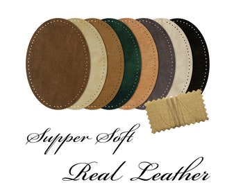 Oval Supper Soft Real Leather / Pair of Elbow Patches / Sweater Patches / Very Thin Leather Patches / Pre-punched / Jacket Patches