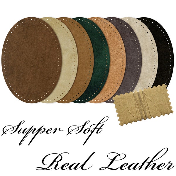 Oval Supper Soft Real Leather / Pair of Elbow Patches / Sweater Patches / Very Thin Leather Patches / Pre-punched / Jacket Patches