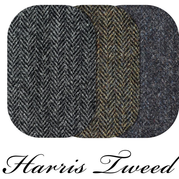 Harris Tweed Elbow Patches / Pair of Wool Elbow Patches / Wool patches / Embroidery patches / 3 sizes / Sweater Patches / Gray Herringbone