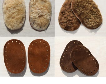 Pair Baby Slippers Soles / Sheepskin Soles / Suede Soles / DIY Soles for Crochet / Non slip bottoms / Leather Pads / Pre-punched