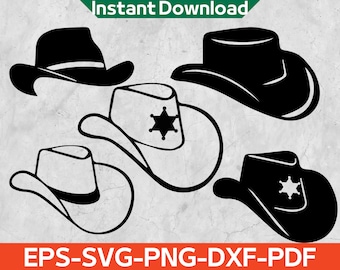 Cowboy Hat Svg Bundle, Cowgirl Hat Svg for Cricut Files, Western Svg, Rodeo Svg, Instant Download Eps,Svg,Png,Dxf,Pdf