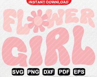 Flower Girl Svg, Wavy Letters Wedding Svg, Boho Retro Wedding Shower Svg, Bridal Party Svg Dxf Eps Png Silhouette Cricut Files F0042