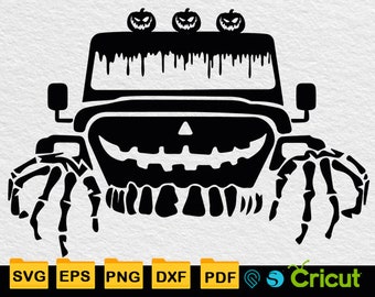 Halloween Offroad Svg, Horror Smiley Face 4x4 Svg for Cricut Files, Pumpkin Offroad Svg, Vinyl, Iron on Transfer, Tshirt, Sticker Design