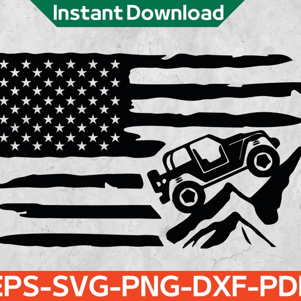 Distressed American Flag Offroad Svg, 4x4 Svg, Mountain Svg, Outdoor Svg for Cricut Files, Instant Download Eps,Svg,Png,Dxf,Pdf