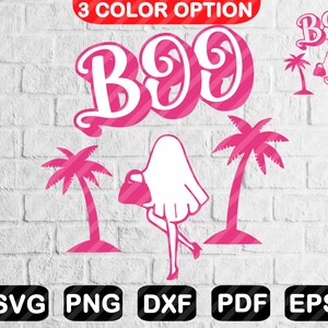 Boo Svg, Pink Funny Halloween Retro Style Svg, Ghost Palm Decal Svg for Cricut Files, Vinyl Decal Print Files, Instant Download F0007