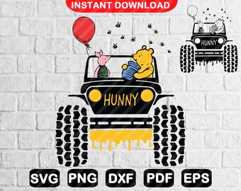 Winnie the Pooh Offroad SVG PNG, Classic Pooh 4x4 Svg, Svg Files for Cricut, Vinyl, Iron on Transfer, Tshirt, Sticker Design F0048