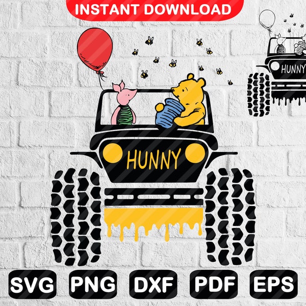 Winnie the Pooh Offroad SVG PNG, Classic Pooh 4x4 Svg, Svg Files for Cricut, Vinyl, Iron on Transfer, Tshirt, Sticker Design F0048