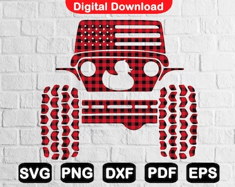 Duck Buffalo Plaid Offroad Svg, Christmas 4x4 American Flag Duck Svg, Duck Duck Svg, Instant Download Eps,Svg,Png,Dxf,Pdf
