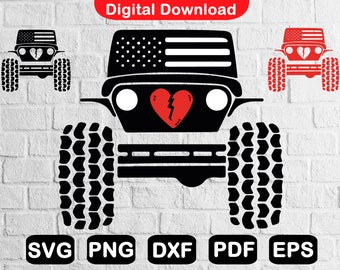 Broken Heart American Flag Offroad Svg, 4x4 Valentine's Day Svg, Anti Valentine's Day Svg, Cut Files, Instant Download Eps, Svgi Png, Dxf