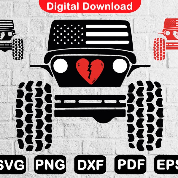 Broken Heart American Flag Offroad Svg, 4x4 Valentine's Day Svg, Anti Valentine's Day Svg, Cut Files, Instant Download Eps, Svgi Png, Dxf