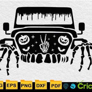 Halloween Offroad Svg, Horror Skeleton Peace Hand 4x4 Svg for Cricut Files, Pumpkin Svg, Vinyl, Iron on Transfer, Tshirt, Sticker Design