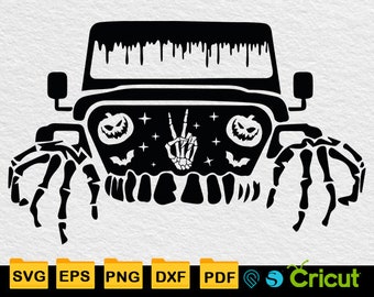 Halloween Offroad Svg, Horror Skeleton Peace Hand 4x4 Svg for Cricut Files, Pumpkin Svg, Vinyl, Iron on Transfer, Tshirt, Sticker Design