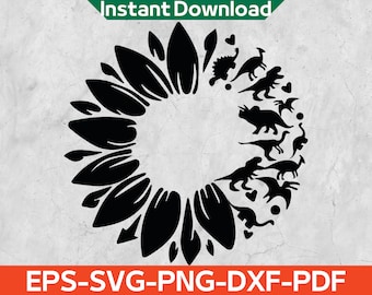 Dinosaur Sunflower Svg, Dinosaur Svg, T-Rex Svg, Dinosaur Silhouette, Flower Svg, Instant Download Eps,Svg,Png,Dxf,Pdf