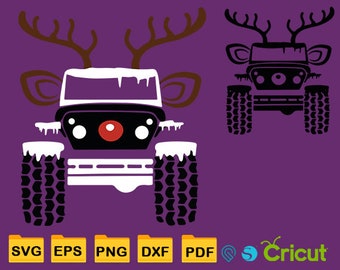 Reindeer Offroad Svg, Funny Christmas Winter 4x4 Svg, Svg Files for Cricut, Instant Download Eps, Svg, Png, Dxf, Pdf
