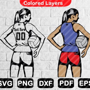 Customizable Volleyball Player Svg, Volleyball Girl Women Player Shirts Svg for Cricut Files, Instant Download Eps, Png, Dxf, Pdf, Svg F0020