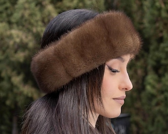 Demi Buff Brown Mink Fur Headband New Manufactured in US 