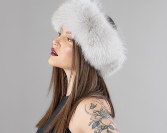 Elegant Gray Fox Fur Headband for Ultimate Winter Warmth