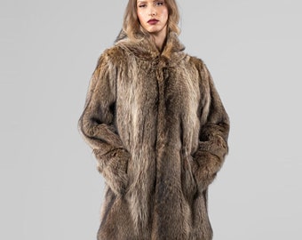 ブラウン フード付き 毛皮コート ブラウン フード付き ファーコート フェイクファーコート 長袖 シック