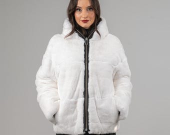 Luxury & Versatility – Reversible White Rabbit Fur Jacket - Etsy