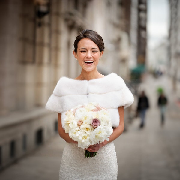 Veste de mariée en fourrure de vison, accessoire de luxe pour mariage d'hiver