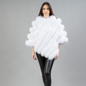 Fluffy Real Fox Fur Cape With Hood and Leather Belt. Winter Fluffy Real Fox Fur Cape With Hood and Leather Belt. Winter