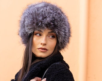 Silver Fox Fur Hat, Soft and Warm, Handcrafted in Greece