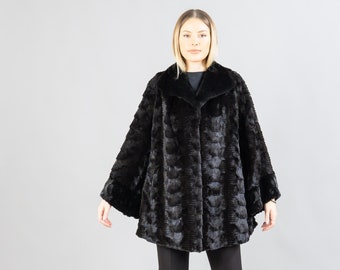 Echte Schwarze Nerz Pelzjacke Mit Kragen