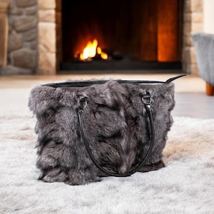 Silver Fox Fur Handbag with Leather Details