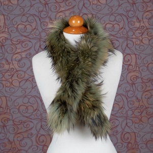 Real Fox Fur Scarf In Green Color Unisex Wrap