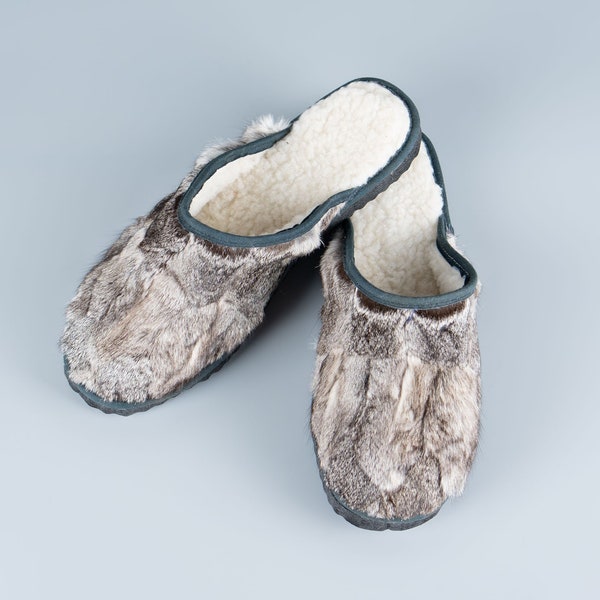 Women's Fur Slippers Rabbit With Shearling Sheepskin