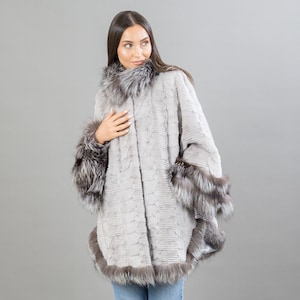Gray Mink Fur Jacket With Fox Fur Details