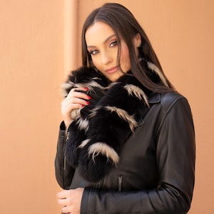 Elevate Your Winter Look – Black & Gold Fox Fur Scarf for Women